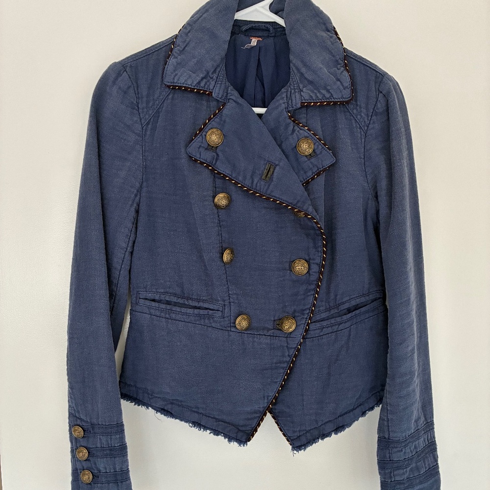 Free People Double-Faced Linen/Cotton Gauze Military Fitted Jacket XS